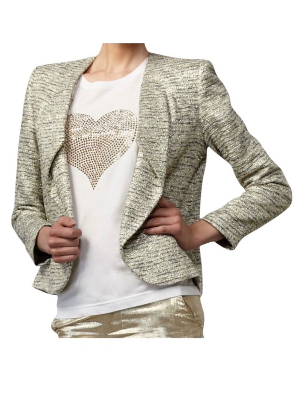 Alice + Olivia Amelia Metallic Tweed Blazer sz m luxury